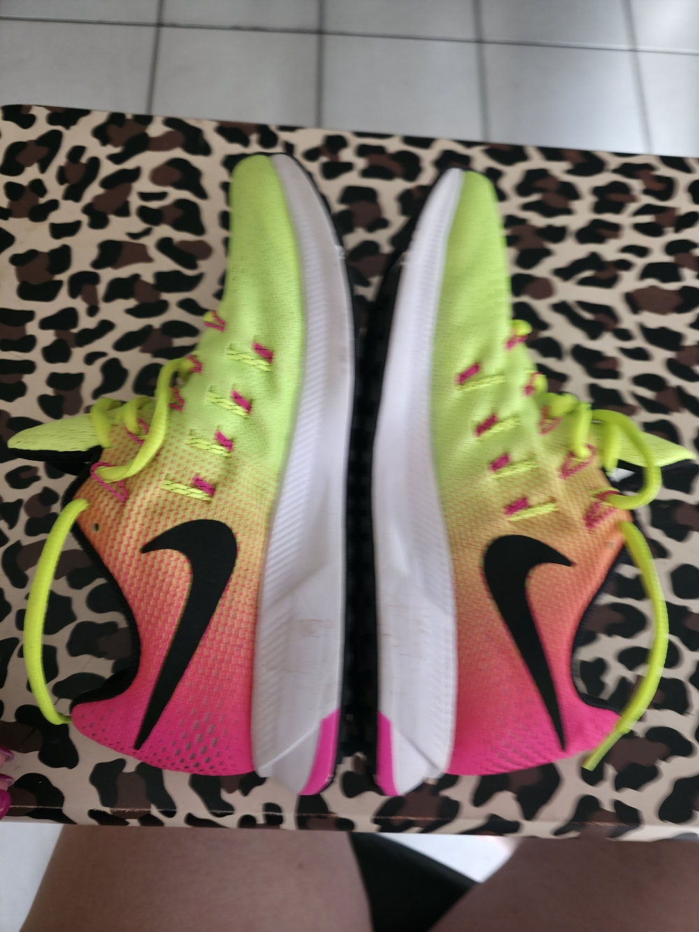 Nike Women Neon Yellow Lace-Up Sneakers with Pink Accents